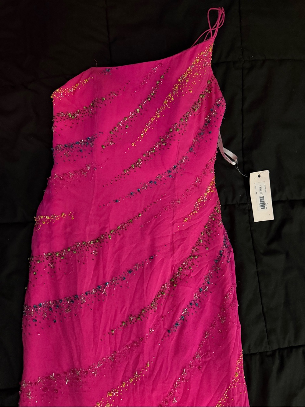 Vintage Studio 17 Hot Pink One-Shoulder Beaded Prom Dress